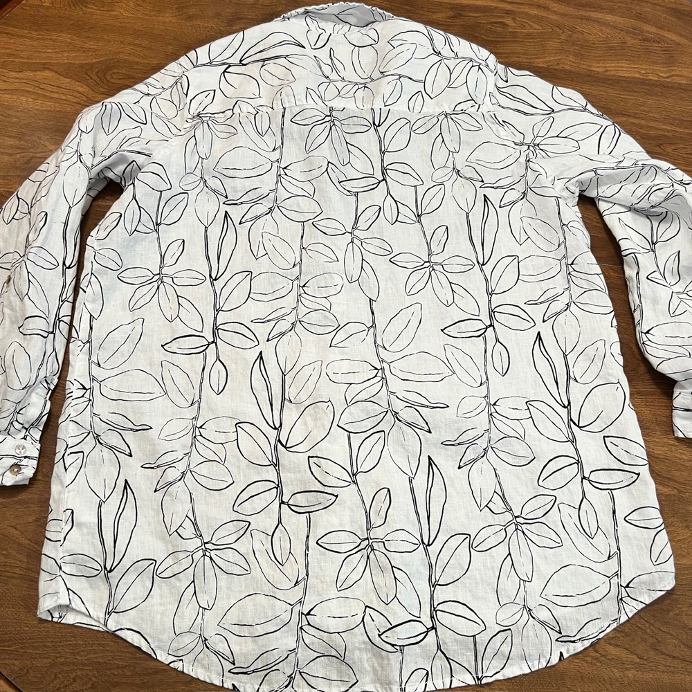 Cynthia Rowley Linen Leaf Print Button Down Shirt Women's XL - Picture 8 of 11
